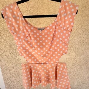 Vintage Polka Dot Peplum Top - Peach and White
